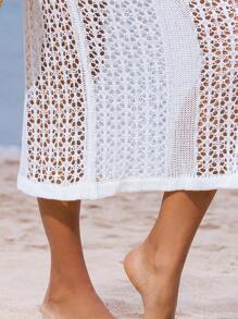 SHEIN Swim 1pc Solid Color High Waist Knitted Crochet Cover Up Skirt Summer