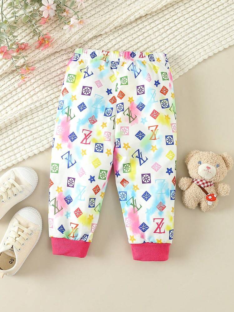 Baby Girls' Fall & Winter Tie-Dye Printed Bear Patterned Bottoms