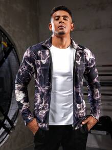 Gym Rark Boyfriend-Stil Herren Voll-Muster Reißverschluss Sport Jacke Workout Oberteil Sport Jacke - Schwarz und Weiss - Übersicht 3