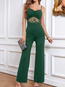 SHEIN Privé Elegante Monos De Mujer De Punto Largo Con Tirantes - Verde - Ver 3