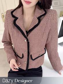 Dazy Designer Ladies' Plaid Lapel Collar Contrast Color Edge Coat Women Blazers,Fall Women Clothes Buisness Attire - Red - View 1