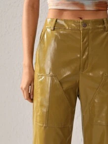 RiRi Designer Solid Color Slanted Pockets Straight-Leg Pants, For Summer, Holiday, Vacation, Festival