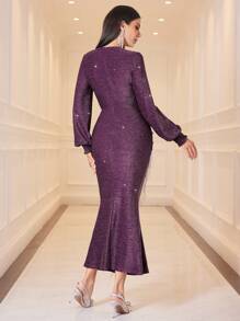 Modelyn 女式闪亮流苏装饰长款晚礼服 - 紫色 - 查看 2