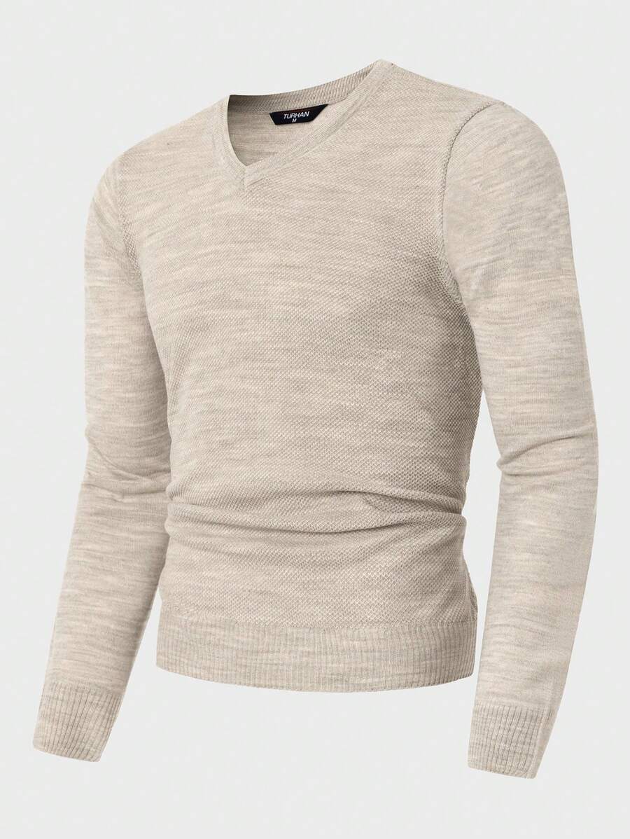 SHEIN Cottnline Men Solid V Neck Sweater - Apricot - View 1