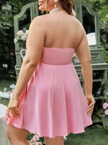 Flirla 大码情人节网眼花卉紧身迷你连衣裙 - 粉色 - 查看 3