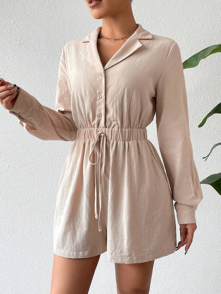 Women's Waist Tie Shirt Jumpsuit