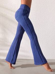 SHEIN Sports Pantalones deportivos con efecto de mezclilla y pierna de campana - Azul - Ver 2