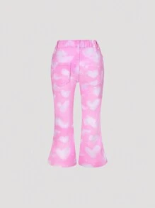 小女孩的心形和雲形印花喇叭牛仔褲,無彈力 - 粉色 - 查看 2
