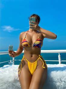 Swim SXY Women'S Vacation Style Flowy Printed Triangle Bikini Set - Multicolor - View 4