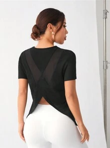 SHEIN Sports Camiseta deportiva ajustada con espalda cruzada y sin espalda, top de tirantes para entrenamiento