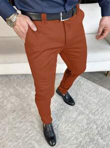 Manfinity Mode Men's Solid Color Suit Trousers - Orange - View 1