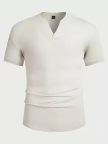 Claim Dot 男士短袖 Polo 衫，V 领，纯色卡其色 Urban Funny