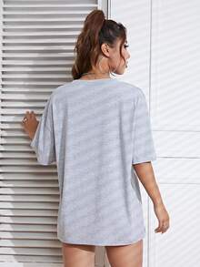 SHEIN EZwear Slogan & Butterfly Print Drop Shoulder T-Shirt - Grey - View 2