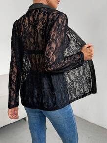 SHEIN Essnce Women's Elegant Lace Shirt - Black - View 2