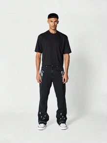 SUMWON Flare Fit Jean With All Paint Print - Black - View 3
