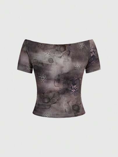 Sweetness T-shirt À Manches Courtes Avec Impression De Position Florale Vintage Pour Femmes