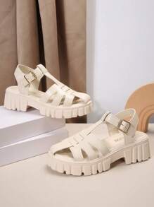 Women'S Closed Toe Ankle Strap Wedge Sandals, Summer Casual Comfortable Fashionable Shoes With Thick Sole - Beige - View 4