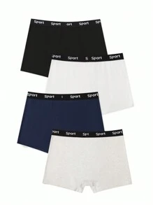 4pcs Teenage Boys' Letter Print Boxer Briefs