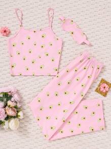 SHEIN Teenage Girls' Lovely Avocado Printed Sleepwear Set (Pajamas)