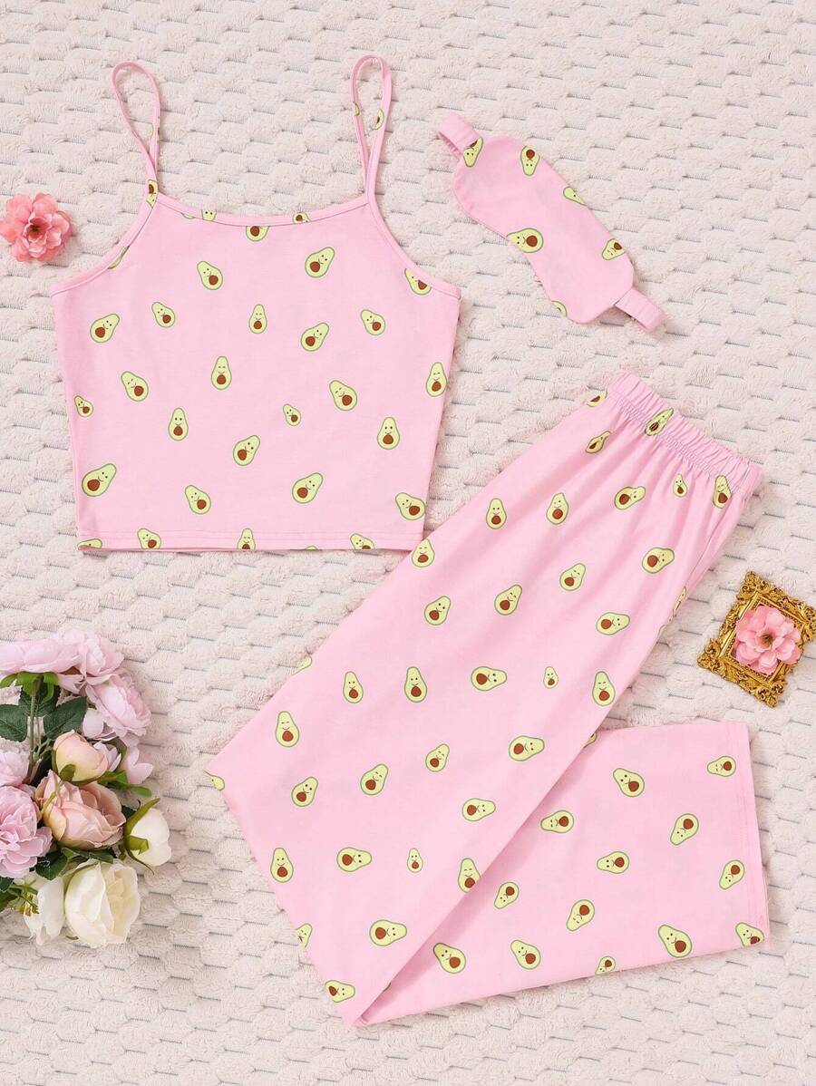 SHEIN Teenage Girls' Lovely Avocado Printed Sleepwear Set (Pajamas)