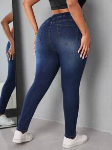 SHEIN SXY Plus Size Drawstring Waist Washed Skinny Jeans