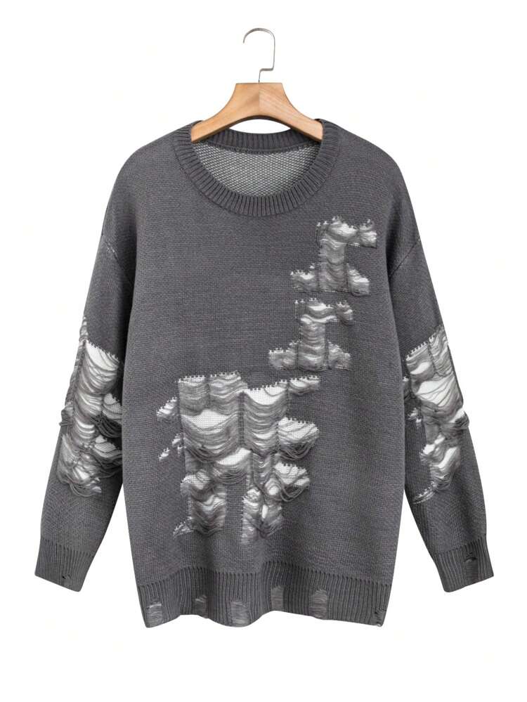 Plus Size Distressed Sweater Pullover Knit Pullover Fall Winter
