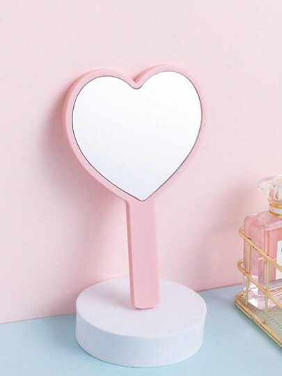 Kawaii مرآة مكياج محمولة بشكل قلب وردي 1 قطعة