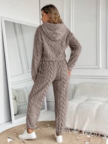 SHEIN LUNE Conjunto De Dos Piezas Texturizado Con Flecos De Peluche Para Mujer - Gris - Ver 2