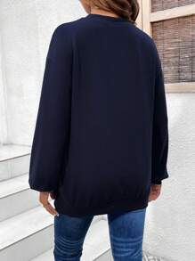 SHEIN 孕妇字母图案长袖运动衬衫，适合孕妇，冬季 - 藏蓝色 - 查看 2