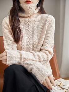 LINY XIN 高領柔軟保暖長袖時尚羊毛衫 - 杏色 - 查看 3