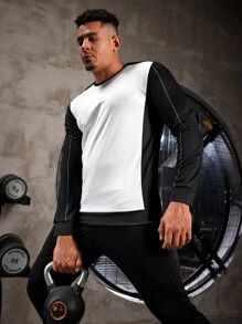 Gym Rark 男友风男士拼色圆领长袖运动卫衣 男友风男士卫衣 - 黑與白 - 查看 1