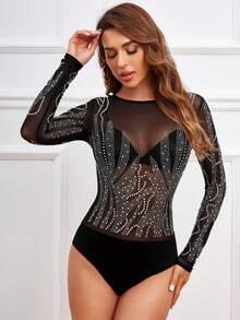 Body De Malla Con Incrustaciones De Cristales - Negro - Ver 3
