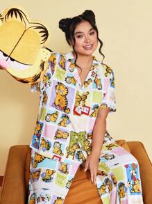 GARFIELD | SHEIN 大尺碼卡通短袖上衣和褲子睡衣套裝 - 彩色 - 查看 4