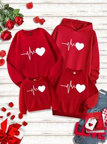 Manfinity VCAY Sudadera con capucha oversize con estampado de corazón para hombre, otoño - Rojo - Ver 1