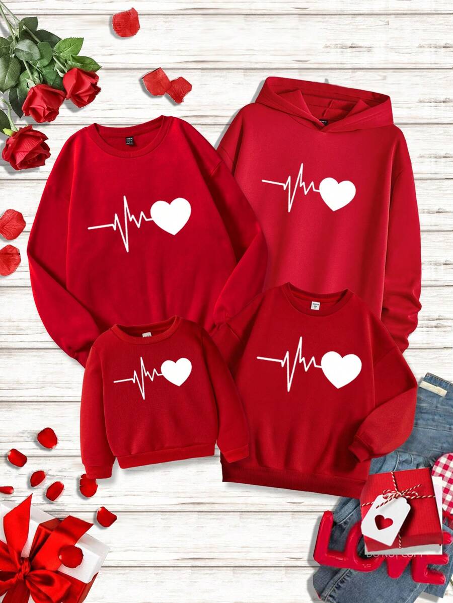 Manfinity VCAY Sudadera con capucha oversize con estampado de corazón para hombre, otoño - Rojo - Ver 1