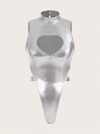 SHEIN ICON 女性金屬光澤高剪裁連體衣