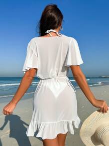 SHEIN Swim Summer Women'S Ruffled Hem Cover Up - White - View 2