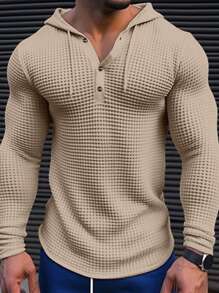 Manfinity RelaxMax Camiseta con capucha de manga larga lisa con cordón, en tejido de guata, informal, para primavera/otoño, vacaciones, para esposo y padre
