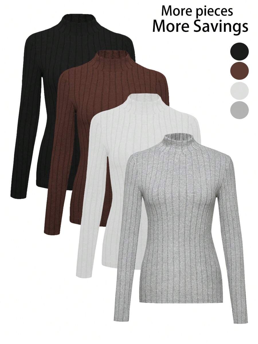 SHEIN Unity 4 cái/bộ Tay áo dài Đứng cổ áo Áo thun - Nhiều màu - Xem 1