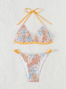 SHEIN Swim 夏季海滩女士吊带比基尼套装狂欢节 - 彩色 - 查看 7