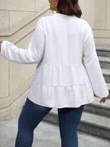 Vionelle Rozmiar Plus Rękaw latarnia Koszula Z Wycięty kołnierz