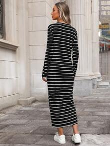 SHEIN LUNE Women's Striped Casual Dress - Black and White - View 2