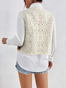 SHEIN Essnce 女士花卉針織鈕扣毛衣背心 - 彩色 - 查看 2