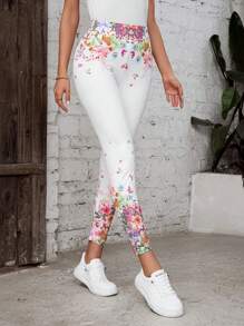 SHEIN LUNE Flower Print Leggings For Women - Multicolor - View 5