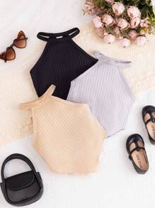 Baby Girl Solid Color Tank Top With Ribbed Texture - Multicolor - View 1