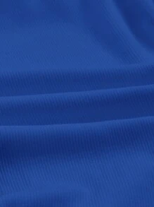 SHEIN EZwear 女性純色打褶彈力無肩帶上衣 - 寶藍色 - 查看 3