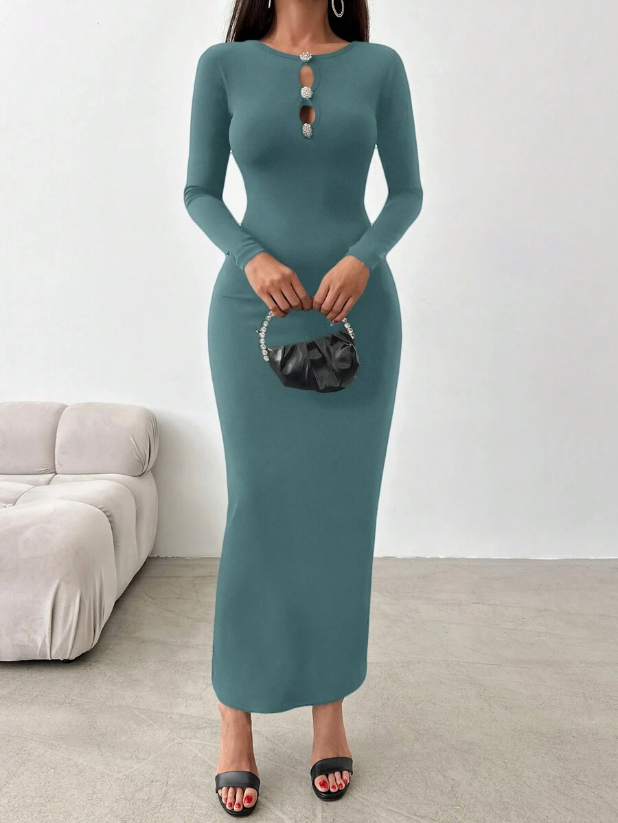EURMUSE Women'S Hollow Out Bodycon Dress - Mint Blue - View 1