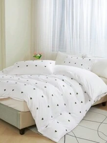 3pcs Polyester Green Heart Print Duvet Cover Set - White - View 2