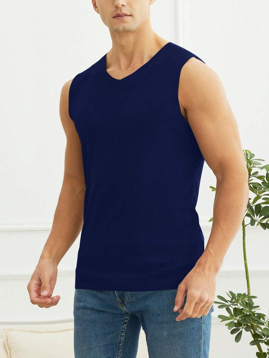 Men'S Solid Color Fitted Thermal Vest