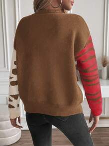 SHEIN LUNE 女士色塊分割毛衣 - 棕色 - 查看 2